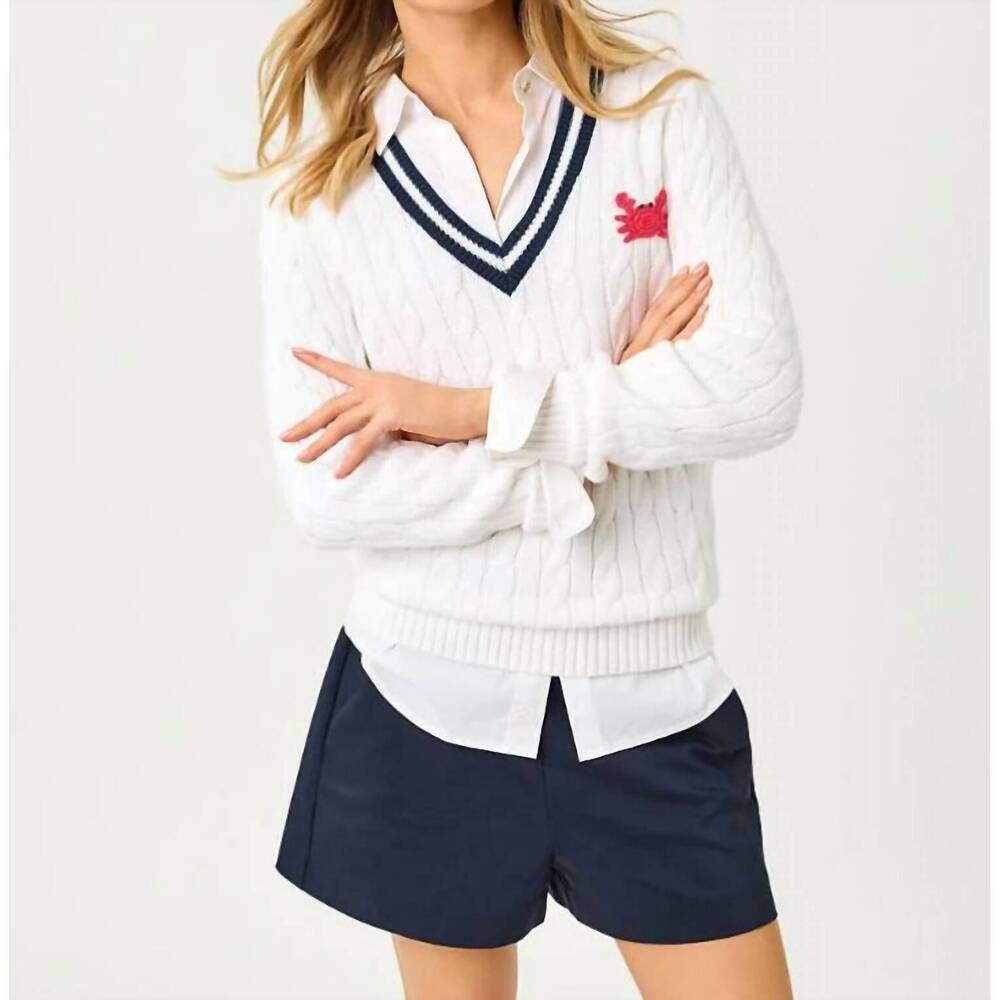 NEW LILLY PULITZER brockton cable knit v-neck sweater in resort white crab croch